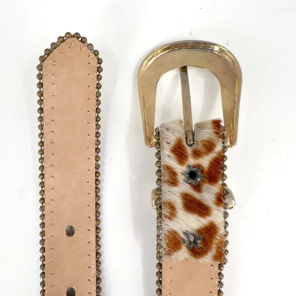 Elite Womens S M Statement Belt Giraffe Print Calf Hair Leather Vintage